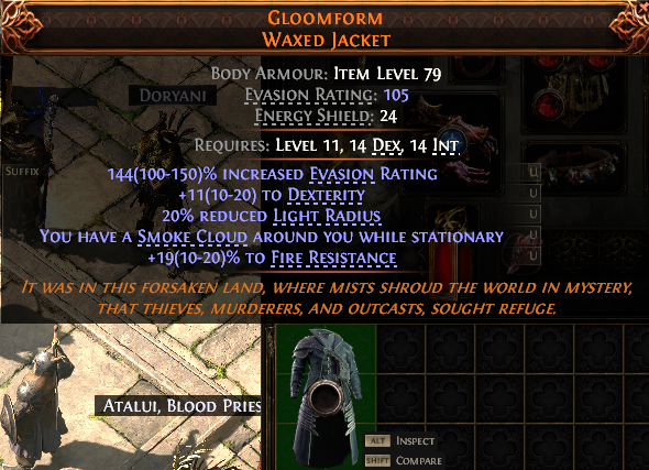 MMOJUGG Path of Exile 2 GLOOMFORM WAXED JACKET#935934 Details View of Item Function and Use